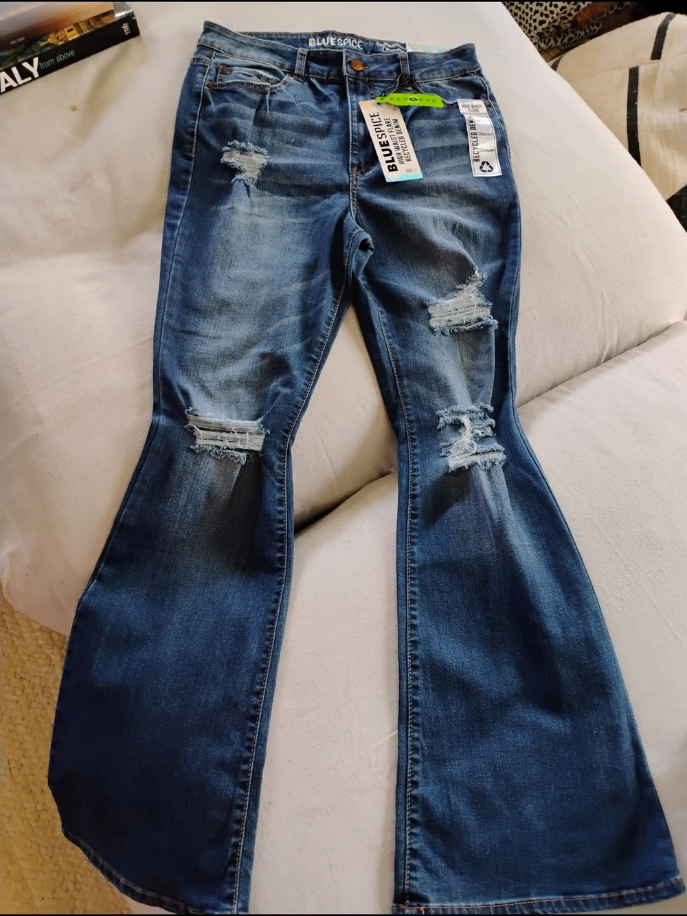 Blue Spice Women's Blue Distressed Flare Jeans